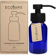 Foam Hand Wash Soap Dispenser, Version 2, Blue Glass 250ml, Mat Black Colour, Stainless Steel, Scandinavian Inspired Decor Kitchen Home (Blue Glass)
