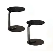 SOGA 2X 50cm Black Marble Mini Side Table Movable Lightweight w/ Black Frame