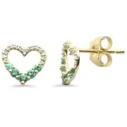 14KY Gold Natural Diamond & Heart Shape Emerald Necklace 18" & Earrings Set