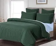 CleverPolly 100% Premium Waffle Microfibre Quilt Cover Set (3Pcs) - Ultra Soft, Comfy, Luxurious Duvet Cover with Zipper Closure - Elegant Quilt Cover Set for Bedding - Green - Super King