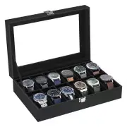 SONGMICS 12-Slot Watch Box with Large Glass Lid and Removable Watch Pillows B...