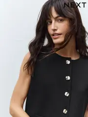 Black Smart Button Front Waistcoat (AG3763) | $69