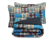 Nautica Full Quilt Set Reversible Patchwork Polyester Plaid (3-Piece)