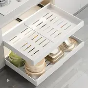 2-Pack Pull Out Cabinet Organizer: Adjustable Width (32-52cm), 42cm Deep White Drawers with Adhesive Film & Upgraded 3 Slide Rails for Kitchen, Pantry and Bathroom