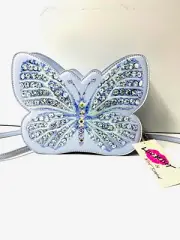 Betsey Johnson Kitsch Butterfly Medium Crossbody Bag Baby Blue Crystals NWT