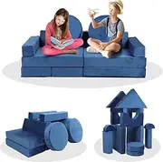 PERFECT GARDEN Nugget Couch Kids 14pcs Modular Kids Play Couch Building Fort, Nugget Play Couch Kids Foam Couch for Playroom Bedroom Boy Girl Teens Gifts (Navy Blue)