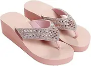 [DDWRGD] Rhinestone Wedge Sandals for Women, Platform Flip Flops Wedge flip flops Wedge Heels for Women Dressy Comfortable Thong Sandals