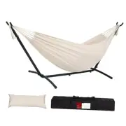Double Hammock with 9ft Space-Saving Steel Stand Includes Portable Beige