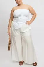 White Paperbag Waist Very Wide Leg Pants