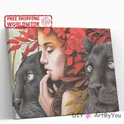 Paint By Numbers Kit Woman Animal Abstract Wall Decor Kids DIY Canvas Framed Oil