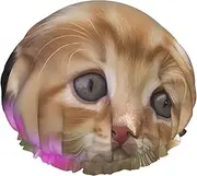 Cute Cat Shower Cap Reusable Waterproof Shower Bonnet for Women Men Elastic Band Bath Hair Hat Double Layered Washable Bath Cap for All Hairstyles, Travel-Friendly