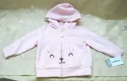 Carter's Girl size 6 months Pink Fleece Hoodie with Bear Face Zip Front NWT