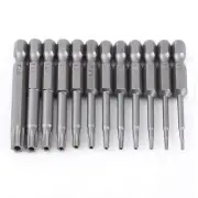 12* 50mm Tamper Proof Security Drill Bit Set Torx Screwdriver Flat Head 1/4" Hex
