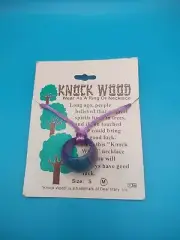 Vintage Knock Wood Good Luck Necklace Or Ring On Card Size Medium Natural Magic