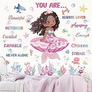 wondever Under The Sea Black Mermaid Wall Stickers Inspirational Quotes Black Girl Magic Peel and Stick Wall Art Decals for Girls Bedroom Baby Nursery Kids Bedroom
