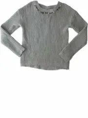 Girls Gray Knit Rhinestone Chunky Knitted Pullover Sparkly Pull Over Sweater