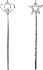 2 Pack Silver Star Wands, Crown Wands, Princess Fairy Wands,Magical Sticks for Girls Birthday, Party, Halloween