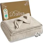 Dalisa 100% Organic Turkish Cotton Throw Blanket - GOTS Certified, Cozy - Perfect for Couch, Bed, and Home Decor - Boho Vintage Knit Alina (Birch, 50x60)