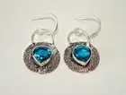 AB Teal Blue-Green Apatite Dangle Hook Earrings .925 Sterling Silver 1.5"