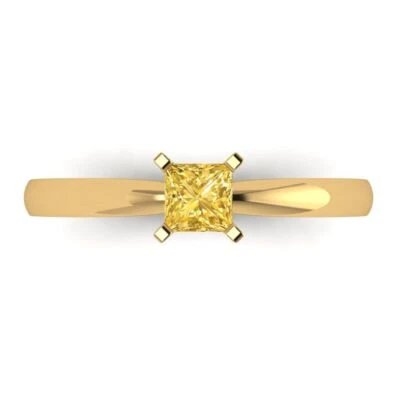 0.5Ct Princess Cut Natural Citrine Solid 14K/18K Gold Solitaire Engagement Ring