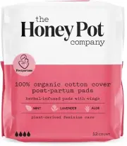 The Honey Pot Postpartum Pads – 100% Organic Cotton, Cooling & Comfort (12 ct)
