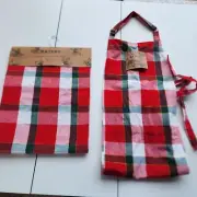 NWT Set Of 2 Red Green Plaid Christmas Table Runner 14"×72" + Apron Gift