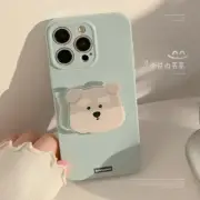 Blue Back Cover For iPhone 16 15 14 13 12 11 Pro Max Plus With Puppy Stand Case
