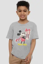 Mickey Mouse Christmas Present Kids T-Shirt Athletic Heather