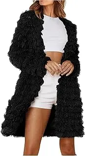 [Valtorixia] Women Warm Sherpa Faux Fur Coat Long Open Front Solid Shaggy Cardigan Fluffy Fleece Jacket