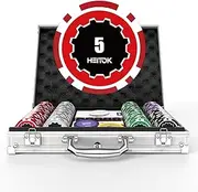 HEITOK Casino Poker Set with Numbered Chips 200 Pieces for Card Board Game, 11.5 g Weight with Playing Cards for Texas Hold'em, Blackjack Gambling, Card Club or Late Night Poker Games