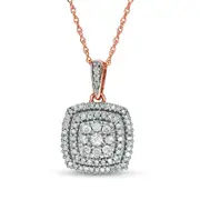 0.38 CT. T.W. Composite Natural Diamond Double Cushion Frame Pendant in 10K Rose Gold