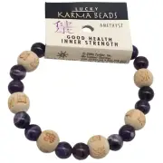 Lucky Karma Beads Bracelet Amethyst Engraved Wooden Beads Good Health