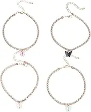 SAFIGLE 4pcs Glass Rhinestone Anklet Anklets for Women Anklet Bracelets for Women Black Bracelet for Women Girl Foot Jewelry Girl Anklet Chain Beach Bracelet Anklet Leg Alloy