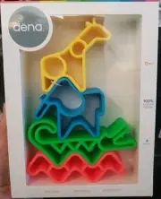 DENA NEON ANIMALS Platinum Silicone 4 Piece Teether/Stacking/Free Play Toys 0+