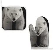 2 Pack Set Oven Mitts Pot Holders for Kitchen Heat Resistant Pot Holders Set Polar Bear Cooking Oven Glove with Cotton Lining Non-Slip Extra Thick Oven Mitts