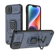 For iPhone 15 iPhone 14 Plus Pro Max Case with Stand, Slide Camera Lens Protection and Built in 360 Rotatable Ring Holder - Blue