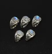 WHOLESALE 5PC 925 SOLID STERLING SILVER WHITE RAINBOW MOONSTONE RING LOT d040