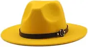 [Generic] Wide Brim Fedora Hat for Women Solid Color Wool Felt Hat for Men Autumn Winter Panama Yellow Jazz Cap