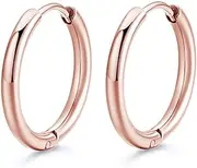 [Poetic Dove] 10/20mm Silver Black Rose Gold Men Women Surgical Steel Sleeper Hoop Earrings