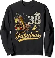 [X.Style] 38 & Fabulous 38th Birthday Rose Wine Leopard High Heel Sweatshirt ds276 Sweater (2XL)