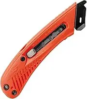 Pacific Handy Cutter S5L Safety Cutter, Left Handed Retractable Utility Knife, Ergonomic Film Cutter, Bladeless Tape Splitter, Steel Guard, Safety, Damage Protection, Warehouse & In-Store Cutting, Red