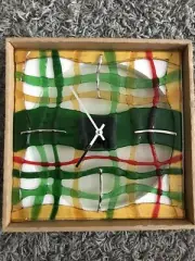 Ponyglass ART GLASS hand made Wall Clock, Red, Green & Yellow w/ Silver Leaf