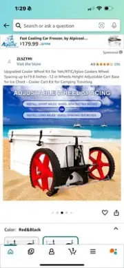 Upgraded Cooler Wheel Kit for Yeti/RTIC/Igloo Coolers Wheel Spacing Red&Black