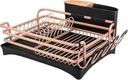 BRIAN & DANY Dish Drying Rack, Stainless Steel Dish Drainer for Kitchen Supplies Storage, Wooden Handle
