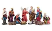 Nativity Set 11pc 8 inch Kings Animals Shepherd Angel Cow Donkey Sheep Color
