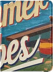 [Amooorous] Vintage Poster Summer Vibes Leather decorative passport holder for travel family Travel Documents Organizer Protector Passport Wallet Waterproof, Vintage poster summer vibes, 1 size