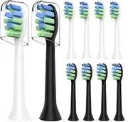 Replacement Brush Heads Compatible with 7am2m AM101/AM105 Sonic Electric Toothbrush - Medium Bristles Toothbrush Refills Compatible with 7am2m, 10 Count, White and Black