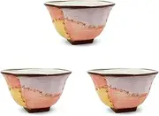 J-Kitchens Workshop Sho~ Set of 3 Square High Stand Family Rice Bowl, Red, Patchwork, Hasami Yaki, Made in Japan