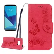 For Samsung Galaxy S8 Wallet Case,Fancy Butterflies,Embossed Leather Cover,Red