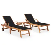 Sun Loungers 2 pcs with Table and Cushion Solid Teak Wood vidaXL
